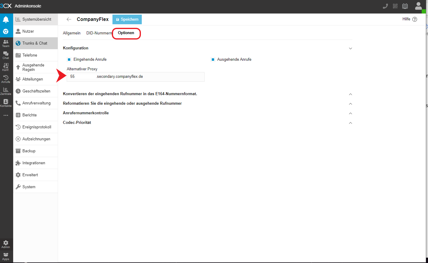 Zuletzt müssen Sie unter Optionen den secondary Proxy eingeben.