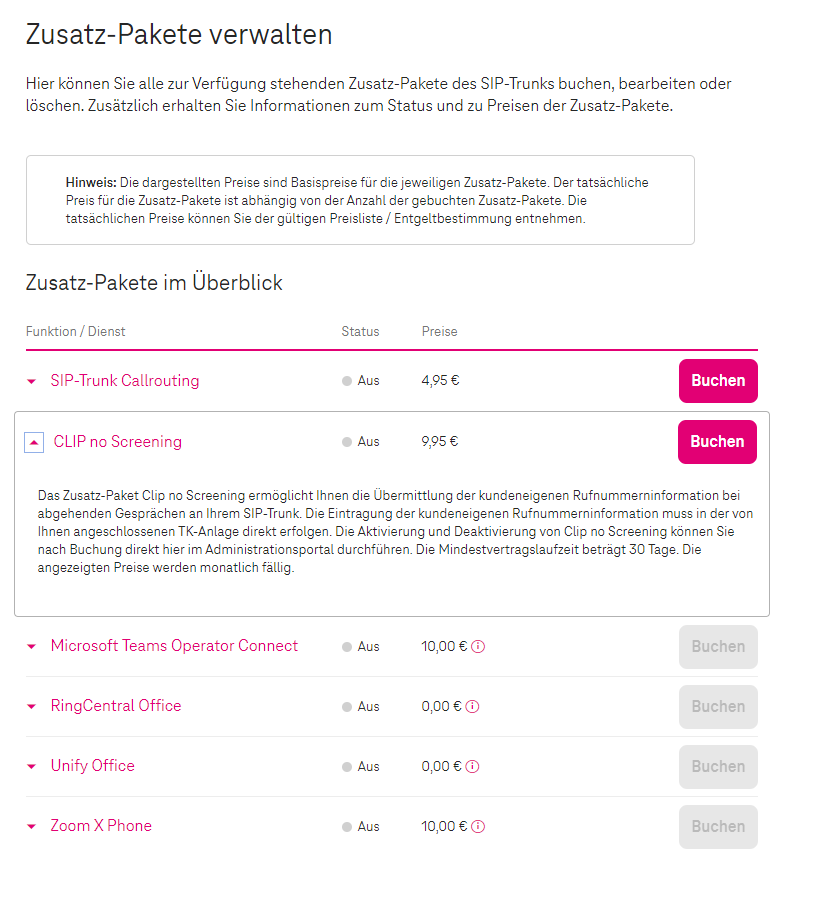 Verwalten Sie im Business Portal der Telekom Ihre Zusatz-Pakete. Sie können neue Optionen hier nachträglich hinzubuchen.